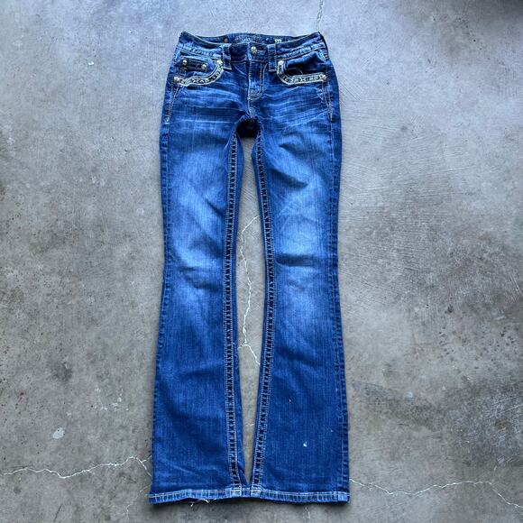 VINTAGE MISS ME MIDRISE BOOTCUT JEANS Y2K GLITTER 26X32 - Picture 2 of 6